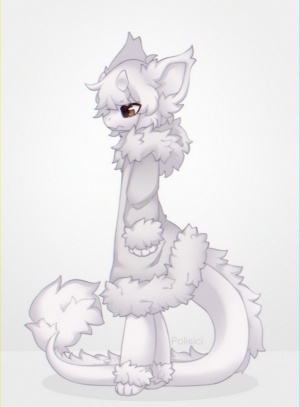 A drawing of my fursona-- a white fluffy dragon.